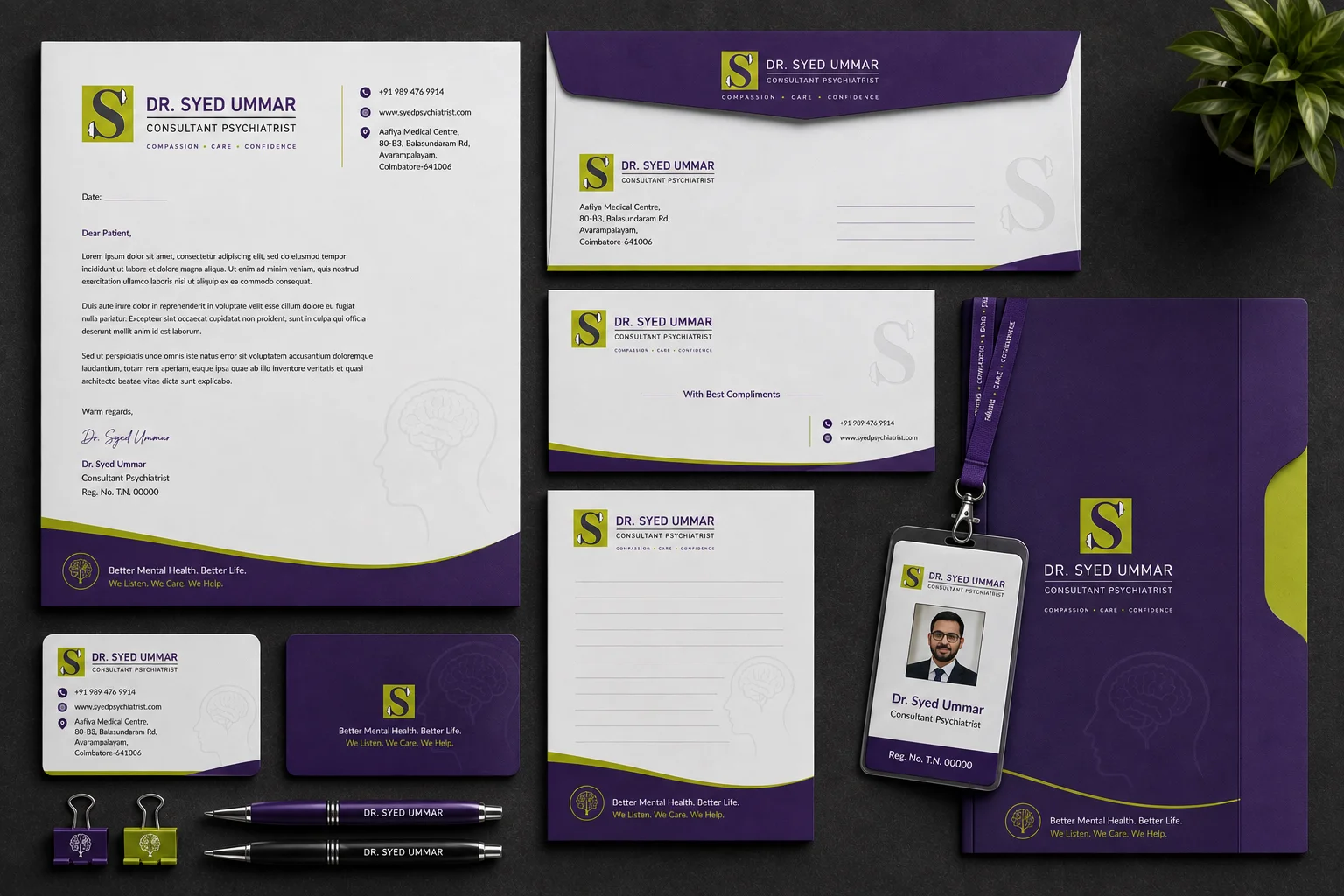 Dr Syed Ummar Consultant Psychiatrist complete brand stationery design