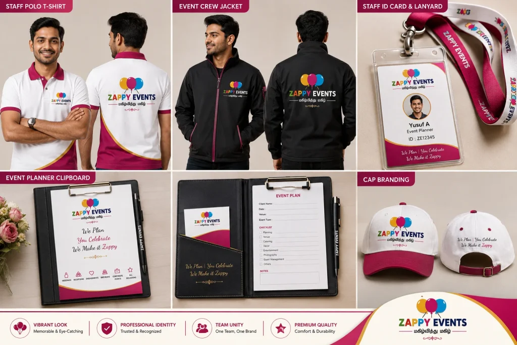 Zappy Events staff uniform and event crew branding
