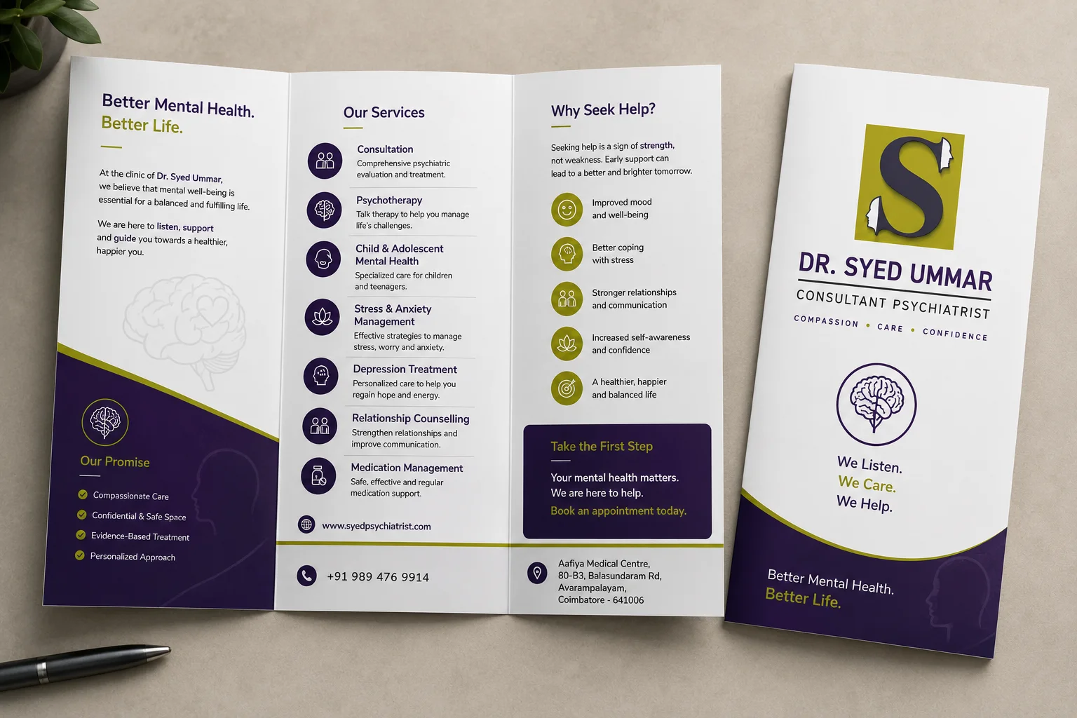 Dr. Syed Ummar Consultant Psychiatrist brochure branding in Coimbatore