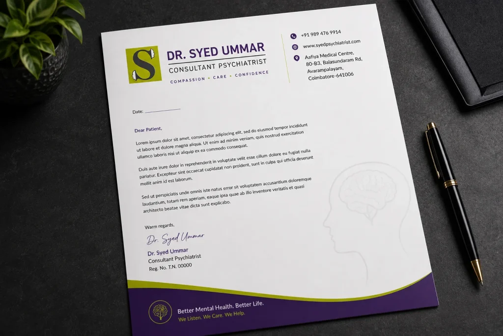 Dr Syed Ummar Consultant Psychiatrist letterhead design