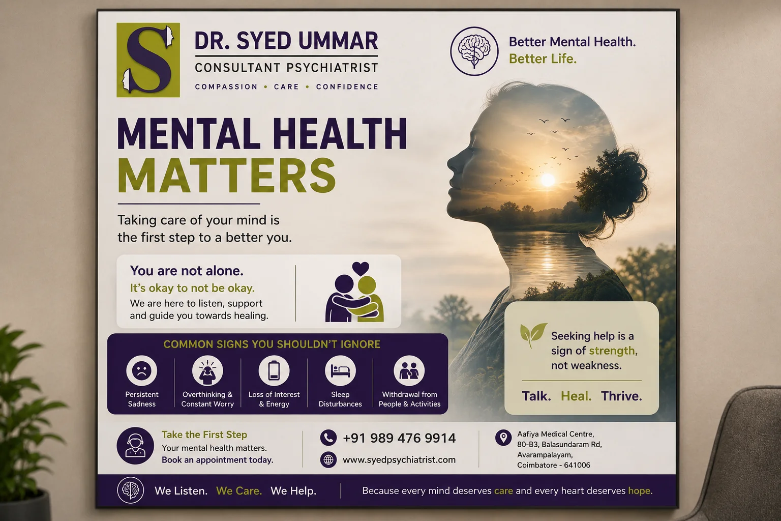 Dr. Syed Ummar Consultant Psychiatrist mental health awareness poster branding in Coimbatore