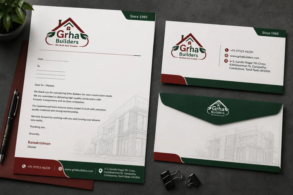 Grha Builders Letterhead and Envelope