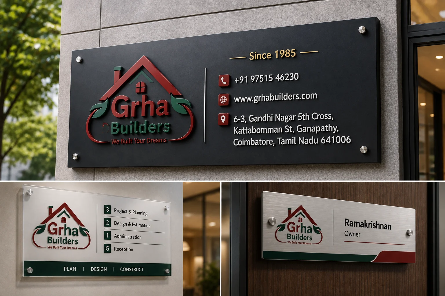 Grha Builders Office Signage & Name Plates