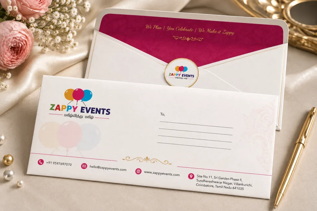 Zappy Events branded envelope design