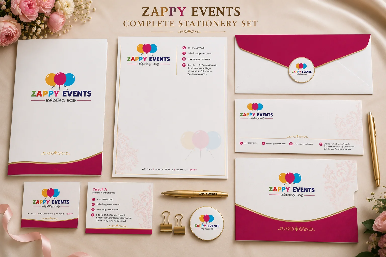 Zappy Events complete stationery branding set
